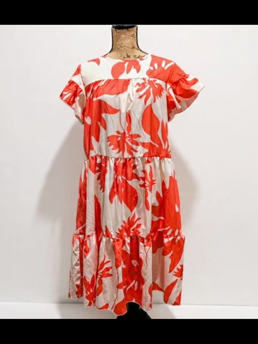 Bold Orange & Cream Floral Swing Dress - Picture 2 of 5